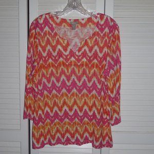 Chicos pink/orange chevron print tunic size L